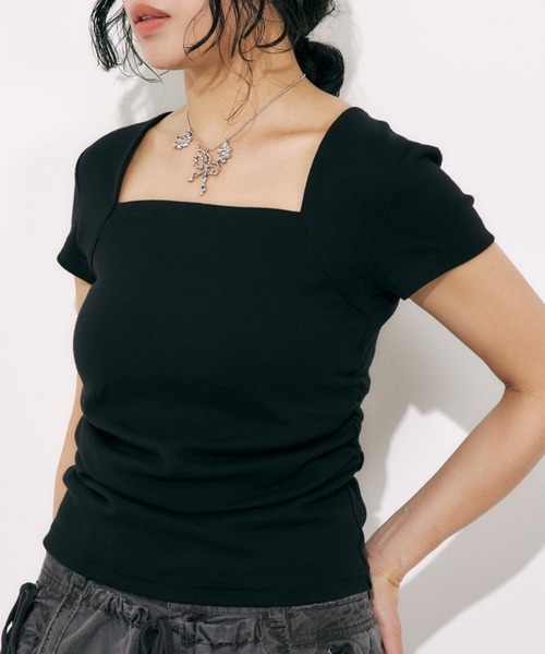 SQUARE NECK CUT トップス　Tシャツ　SLY セール】SQUARE NECK CUT TOPS スクエアネック カット トップス
