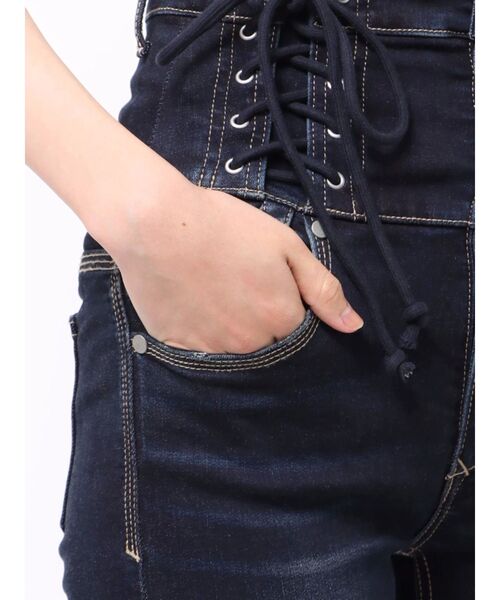 【PAMEO POSE】レースアップ ハイウエスト デニムパンツ黒 【SALE】 PAMEO POSE】レースアップ ハイウエスト デニムパンツ黒 【SALE】