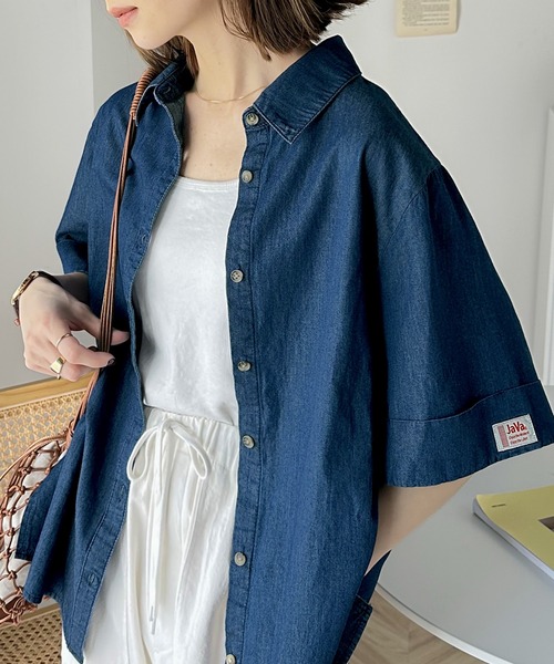 「classicalelf」 7分袖シャツ LARGE ブルー レディース classicalelf 「classicalelf」 7分袖シャツ LARGE インディゴ