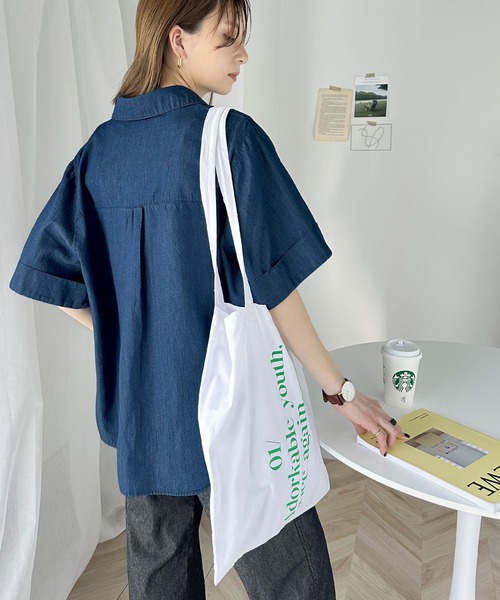 「classicalelf」 7分袖シャツ LARGE ブルー レディース classicalelf 「classicalelf」 7分袖シャツ LARGE インディゴ