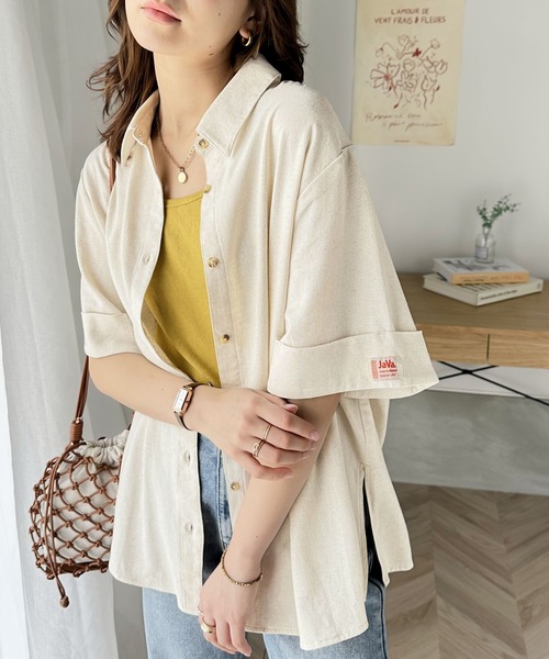 「classicalelf」 7分袖シャツ LARGE ブルー レディース classicalelf 「classicalelf」 7分袖シャツ LARGE ブルー