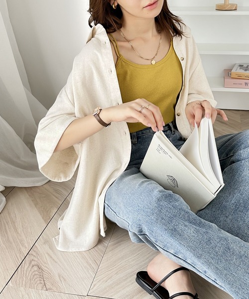 「classicalelf」 7分袖シャツ LARGE ブルー レディース classicalelf 「classicalelf」 7分袖シャツ LARGE ブルー
