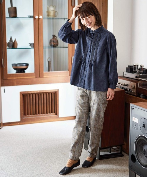 「Sunny clouds」 長袖ブラウス LARGE インディゴブルー レディース_画像7