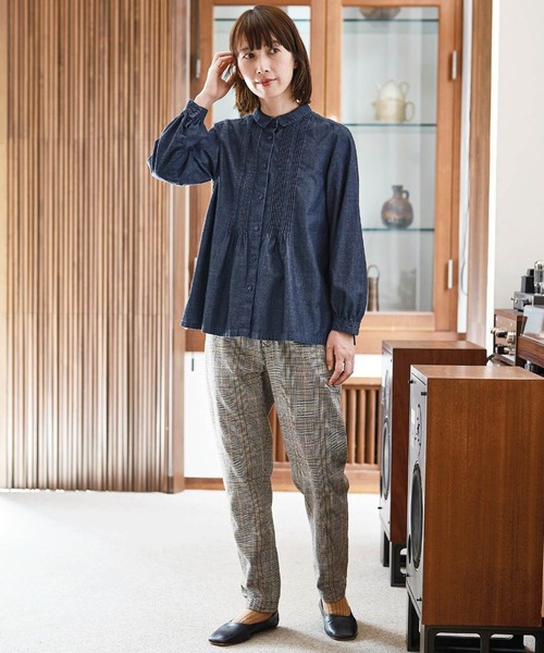 「Sunny clouds」 長袖ブラウス LARGE インディゴブルー レディース_画像8