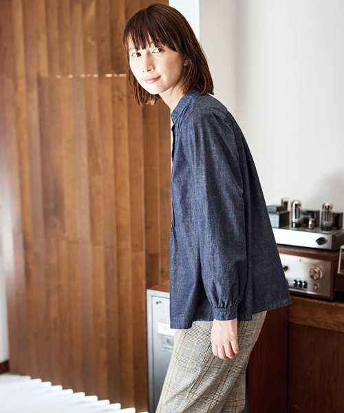 「Sunny clouds」 長袖ブラウス LARGE インディゴブルー レディース_画像9