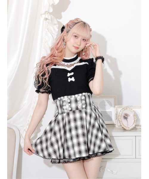 tシャツ ドットチュールデコルテシアーカットソー レディース