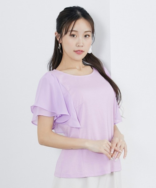 tシャツ 「大きい胸専用」美ラインクルーネックフレアスリーブ着やせTシャツ レディース
