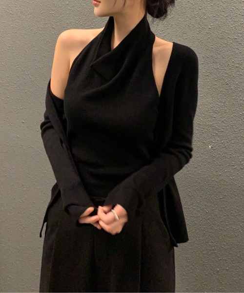 2WAYショルダーカットドレープトップス レディース