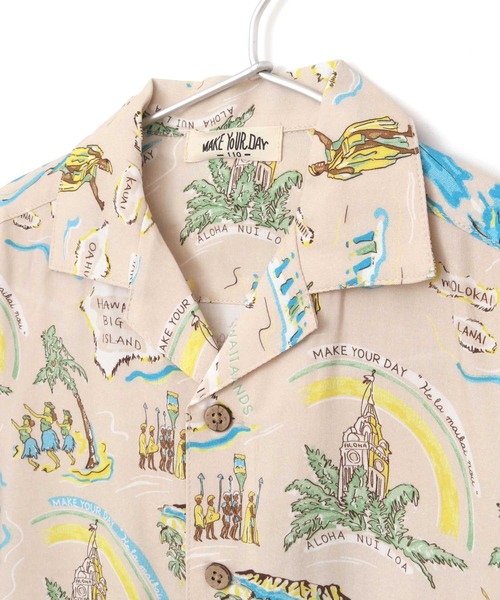 「MAKE YOUR DAY」 半袖シャツ M ベージュ メンズ_画像4