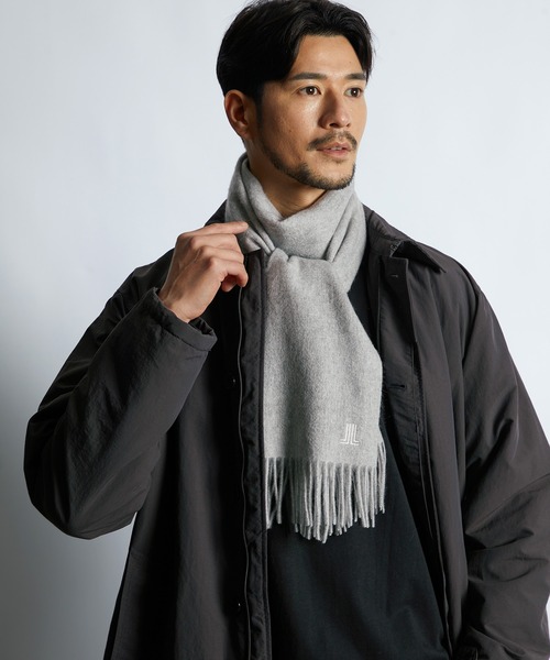 LANVIN en Bleu マフラー ワンポイントロゴ カシミヤマフラー メンズ