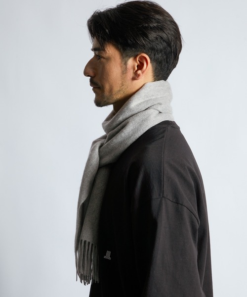 LANVIN en Bleu マフラー ワンポイントロゴ カシミヤマフラー メンズ