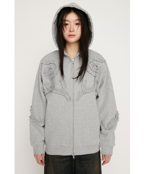 SLY（スライ） パーカー FRILL ZIP UP HOODIE フリルジップアップ