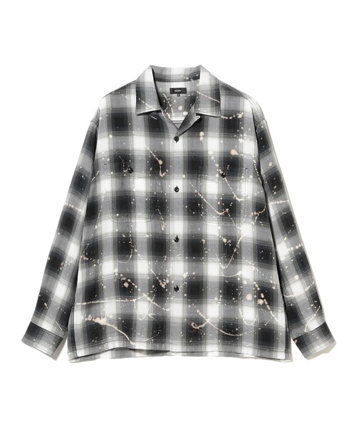 BEAMS（ビームス） シャツ ブリーチ オンブレチェック オープンカラー