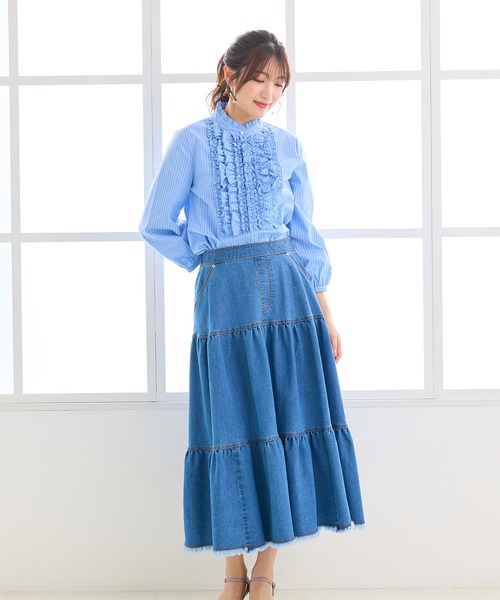 ブラウス シャツ 「シワになりにくい」フリルブラウス レディースの画像