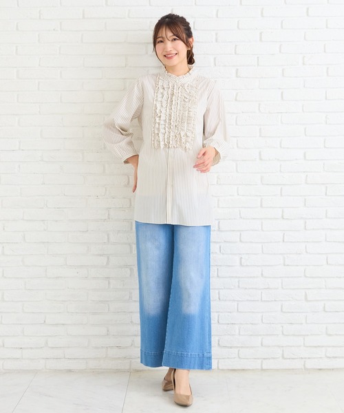 ブラウス シャツ 「シワになりにくい」フリルブラウス レディースの画像