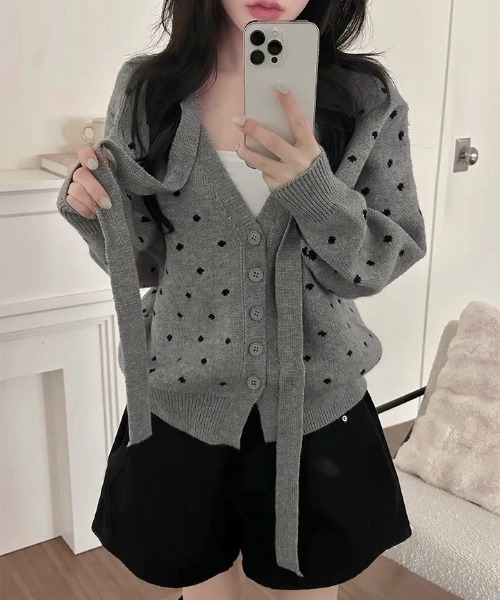 「LADY LIKE」 ニットカーディガン M グレー レディース_画像9