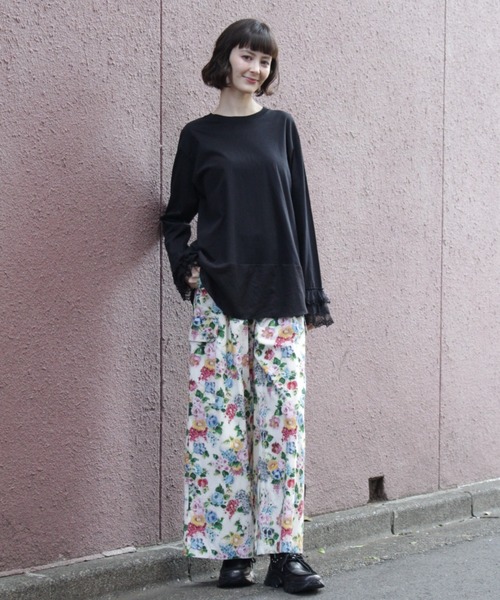 カーゴパンツ コットンリヨセルツイルTRACE　FLORALプリントカーゴパンツ レディースの画像