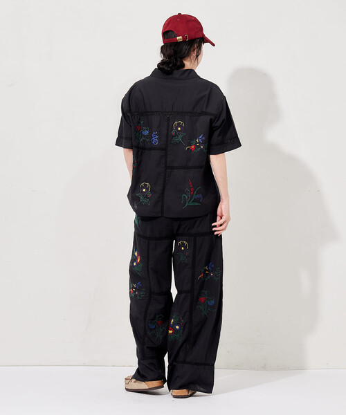 ワイドパンツ パンツ インド パッチワーク刺繍 イージーパンツ「セットアップ対応」 レディースの画像