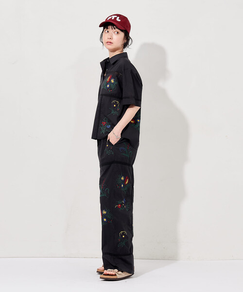 ワイドパンツ パンツ インド パッチワーク刺繍 イージーパンツ「セットアップ対応」 レディースの画像