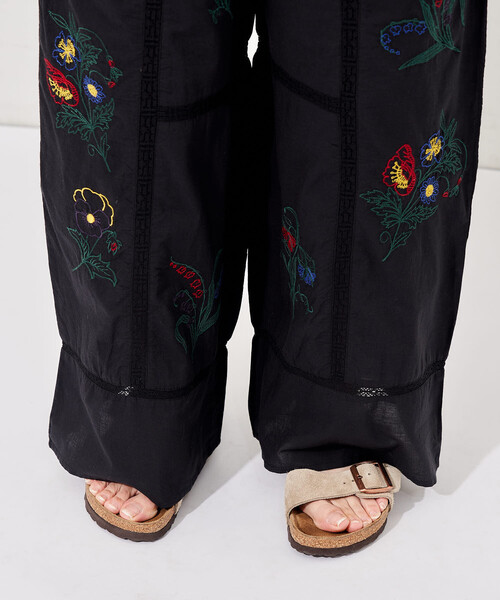 ワイドパンツ パンツ インド パッチワーク刺繍 イージーパンツ「セットアップ対応」 レディースの画像