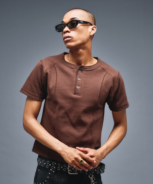 ANDER HUNK ヘンリーネック tシャツ Slim Fit Henry neck Rib T-shirt