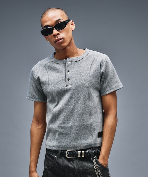 ANDER HUNK ヘンリーネック tシャツ Slim Fit Henry neck Rib T-shirt