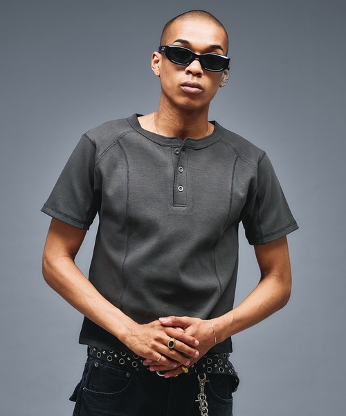 ANDER HUNK ヘンリーネック tシャツ Slim Fit Henry neck Rib T-shirt