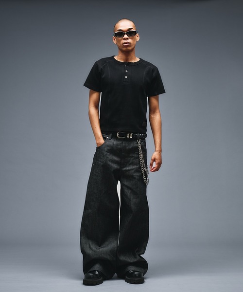 ANDER HUNK ヘンリーネック tシャツ Slim Fit Henry neck Rib T-shirt
