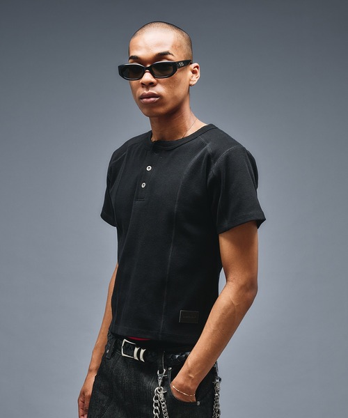 ANDER HUNK ヘンリーネック tシャツ Slim Fit Henry neck Rib T-shirt
