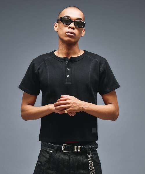 ANDER HUNK ヘンリーネック tシャツ Slim Fit Henry neck Rib T-shirt