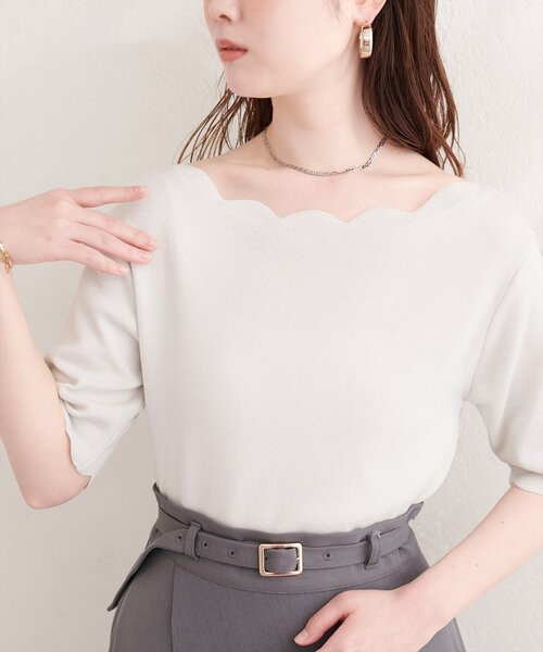 カーディガン スカラップラメ５分袖ニット レディース | natural couture | 01