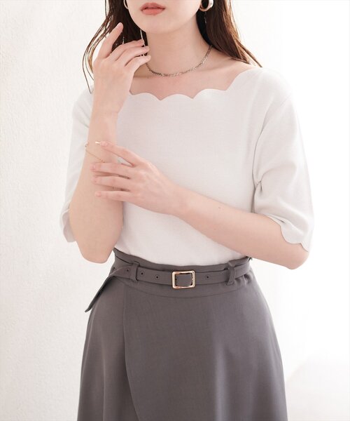 カーディガン スカラップラメ５分袖ニット レディース | natural couture | 04