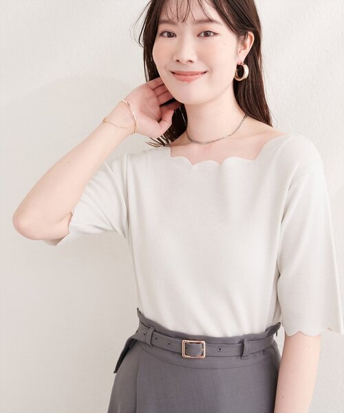 カーディガン スカラップラメ５分袖ニット レディース | natural couture | 05
