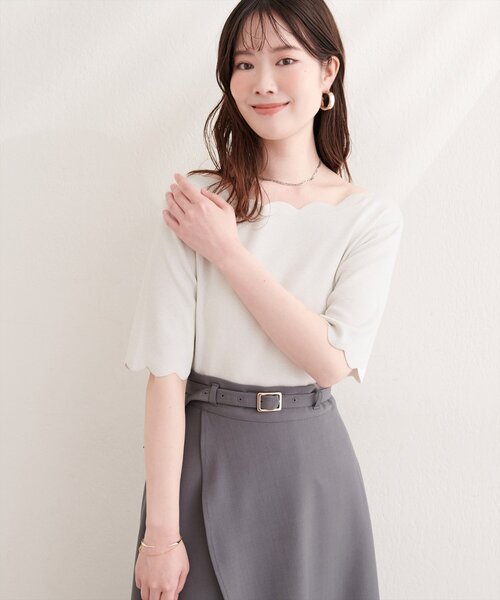 カーディガン スカラップラメ５分袖ニット レディース | natural couture | 06