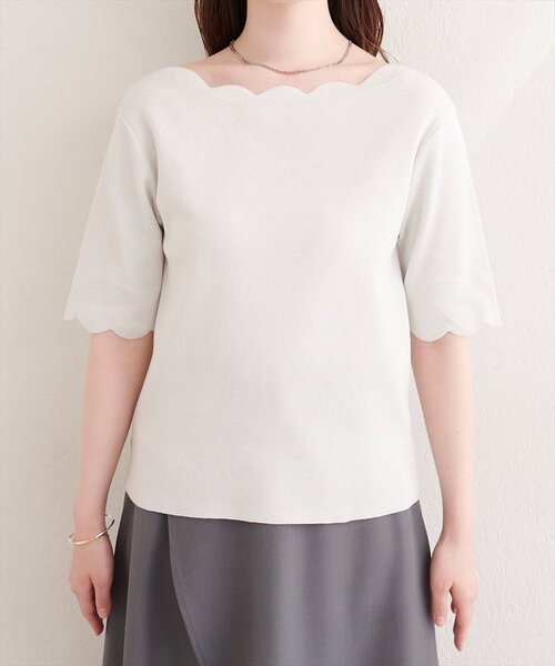 カーディガン スカラップラメ５分袖ニット レディース | natural couture | 08