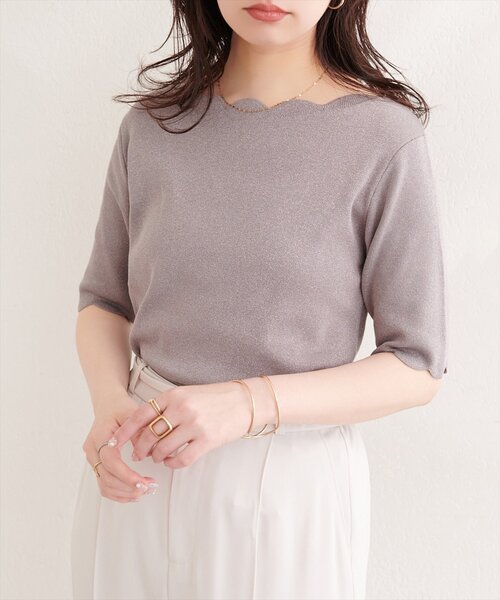 カーディガン スカラップラメ５分袖ニット レディース | natural couture | 20
