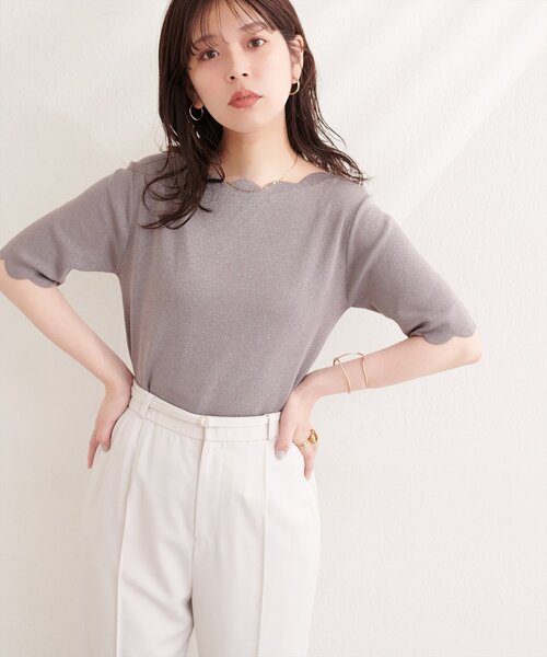 カーディガン スカラップラメ５分袖ニット レディース | natural couture | 21