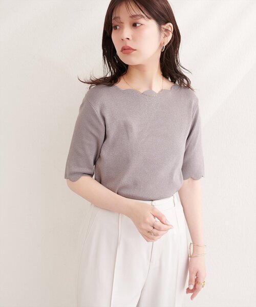 カーディガン スカラップラメ５分袖ニット レディース | natural couture | 22