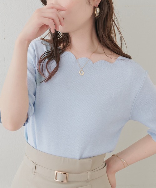 カーディガン スカラップラメ５分袖ニット レディース | natural couture | 03