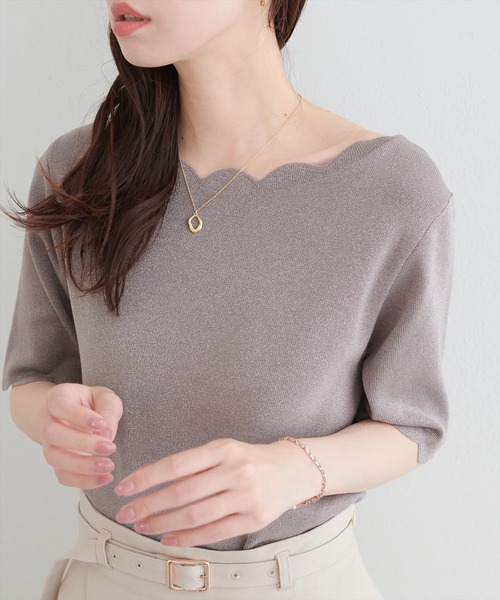 カーディガン スカラップラメ５分袖ニット レディース | natural couture | 15