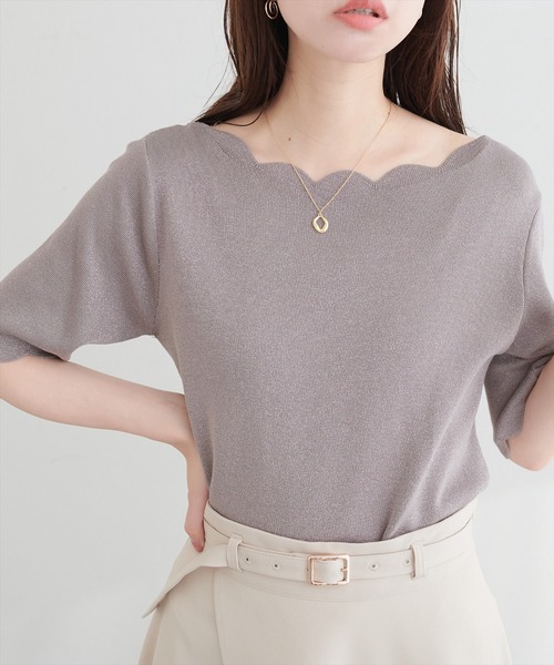 カーディガン スカラップラメ５分袖ニット レディース | natural couture | 16