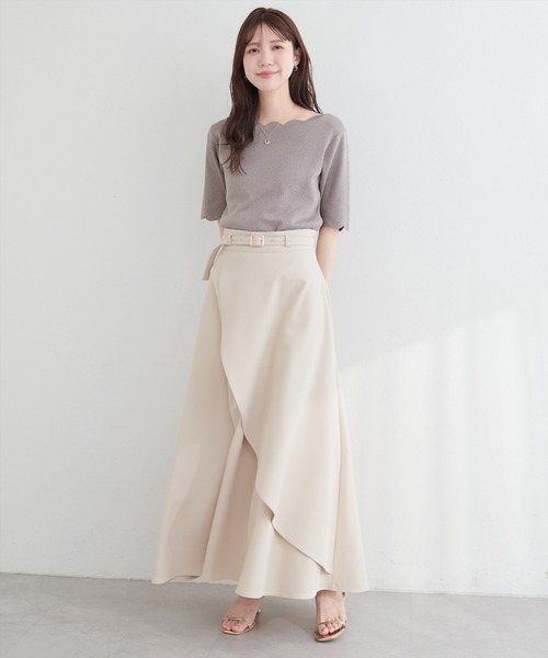 カーディガン スカラップラメ５分袖ニット レディース | natural couture | 18