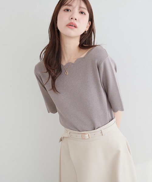 カーディガン スカラップラメ５分袖ニット レディース | natural couture | 17