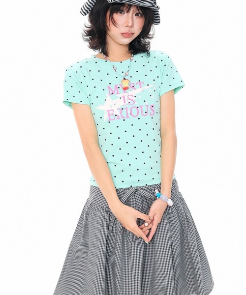 tシャツ 半袖 ドット柄 クルーネックスターグラフィックプリントT