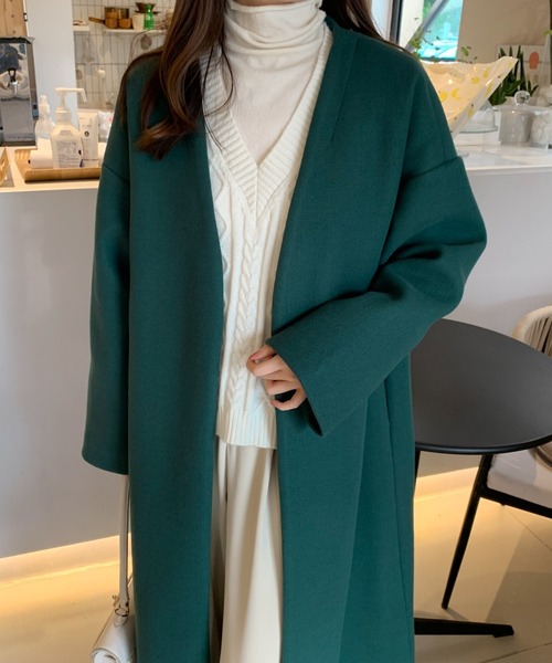 ◎イヴサロモン　ノーカラーコート　ロングカーディガン　レザー　シルク　メッシュ STYLE DELI｜オックスノーカラー背中ギャザーコート | Rakuten