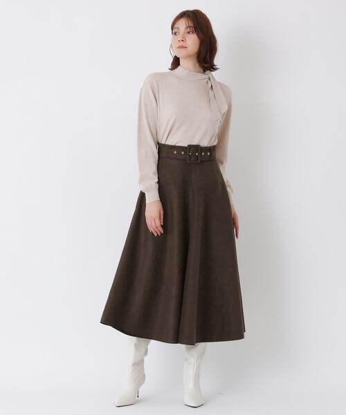 スカート シンセティックスエード　フレアスカート ポリエステル