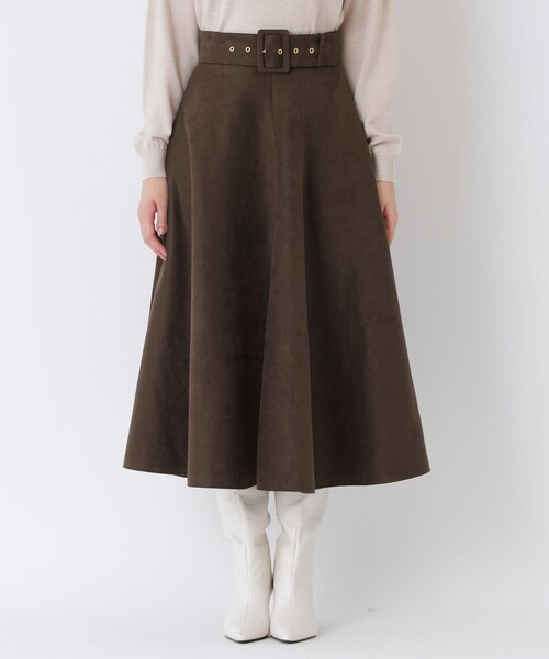 スカート シンセティックスエード　フレアスカート ポリエステル