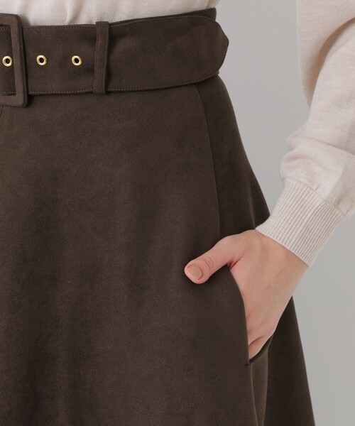 スカート シンセティックスエード　フレアスカート ポリエステル
