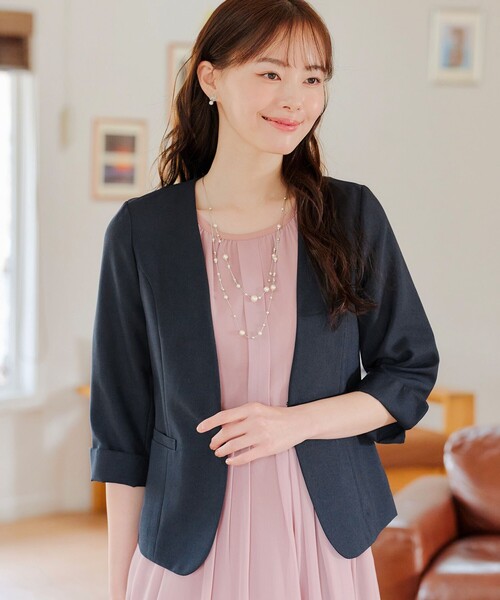 a0008【シクラス】レディースジャケット　ネイビー/XSサイズ Tiaclasse ジャケット ノーカラージャケット 「吸水速乾・接触冷