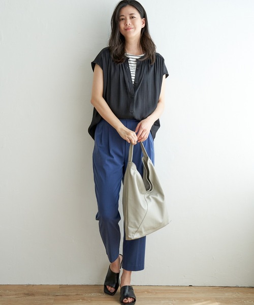 ikka ブラウス シャツ カッセンギャザーフレンチソデシャツ